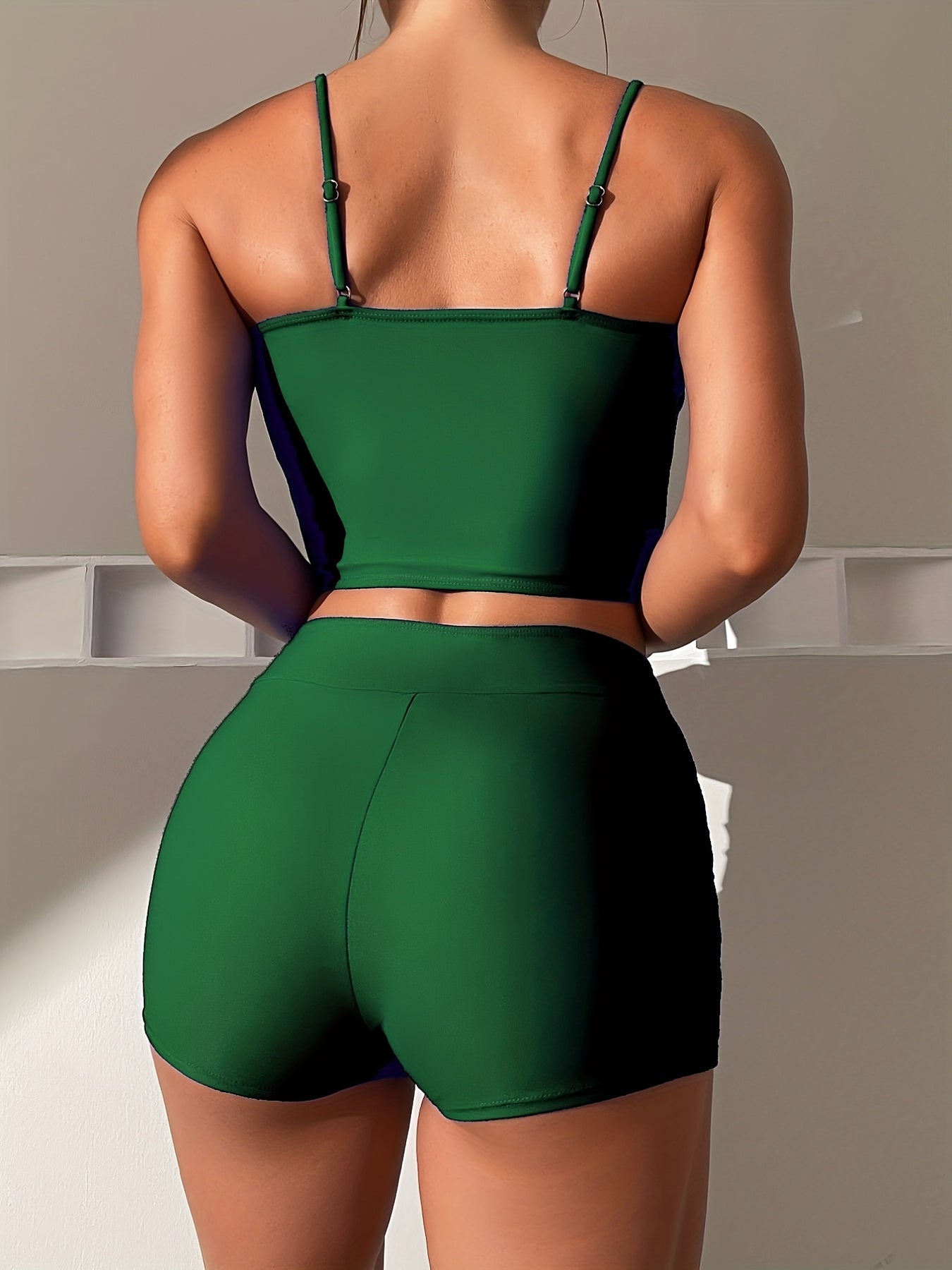 Bow Tie Bikini Set Spaghetti Straps High Waist Boxer Shorts 2 Pieces