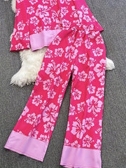  Floral Print Shirt & Pants Two Piece Set