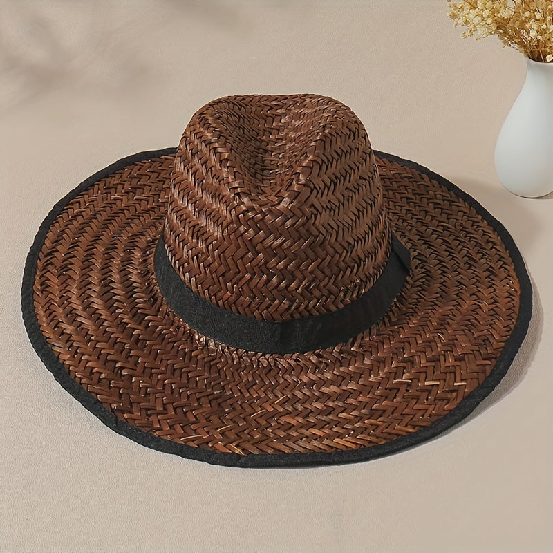 Vintage Wide Brim Sun Hat UV Protection Straw Boonie Hats