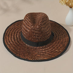 Vintage Wide Brim Sun Hat UV Protection Straw Boonie Hats