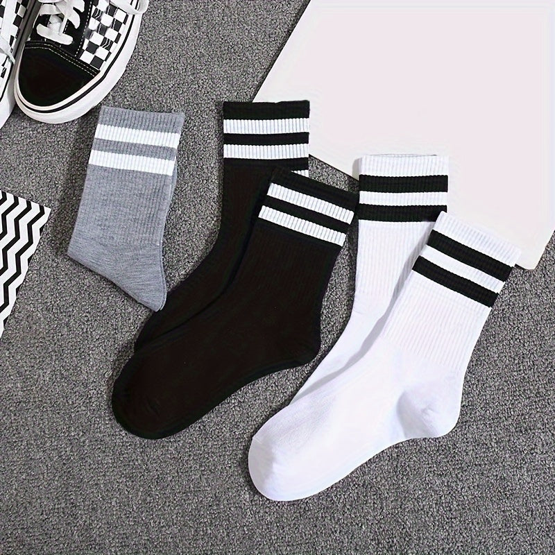 6 Pairs Striped Crew Socks Women's Stockings & Hosiery