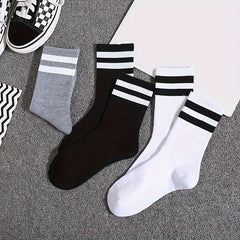 6 Pairs Striped Crew Socks Women's Stockings & Hosiery