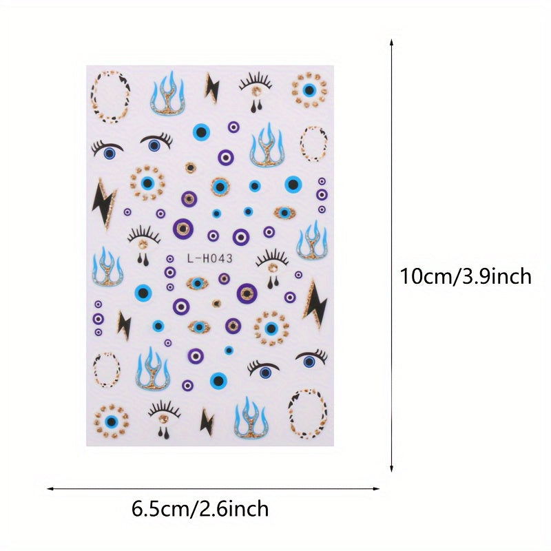 Heart Pattern Nail Stickers Glitter Evil Eye Decals Self Adhesive
