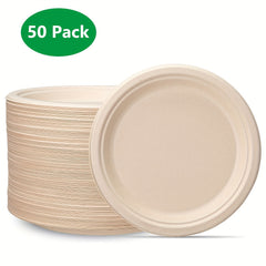 50pcs 15-17" Compostable Bagasse Plates Eco Friendly Biodegradable