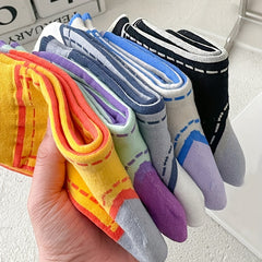 5 Pairs Colorblock Crew Socks Women's Stockings