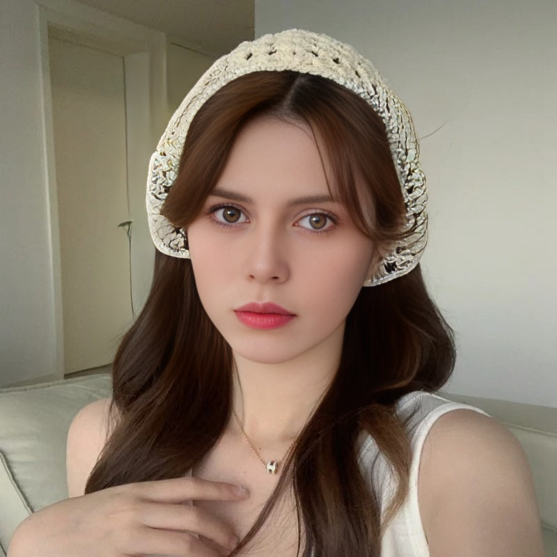 Hollow Knitted Bandana Triangle Scarf Solid Lace Up Turban Head Wrap