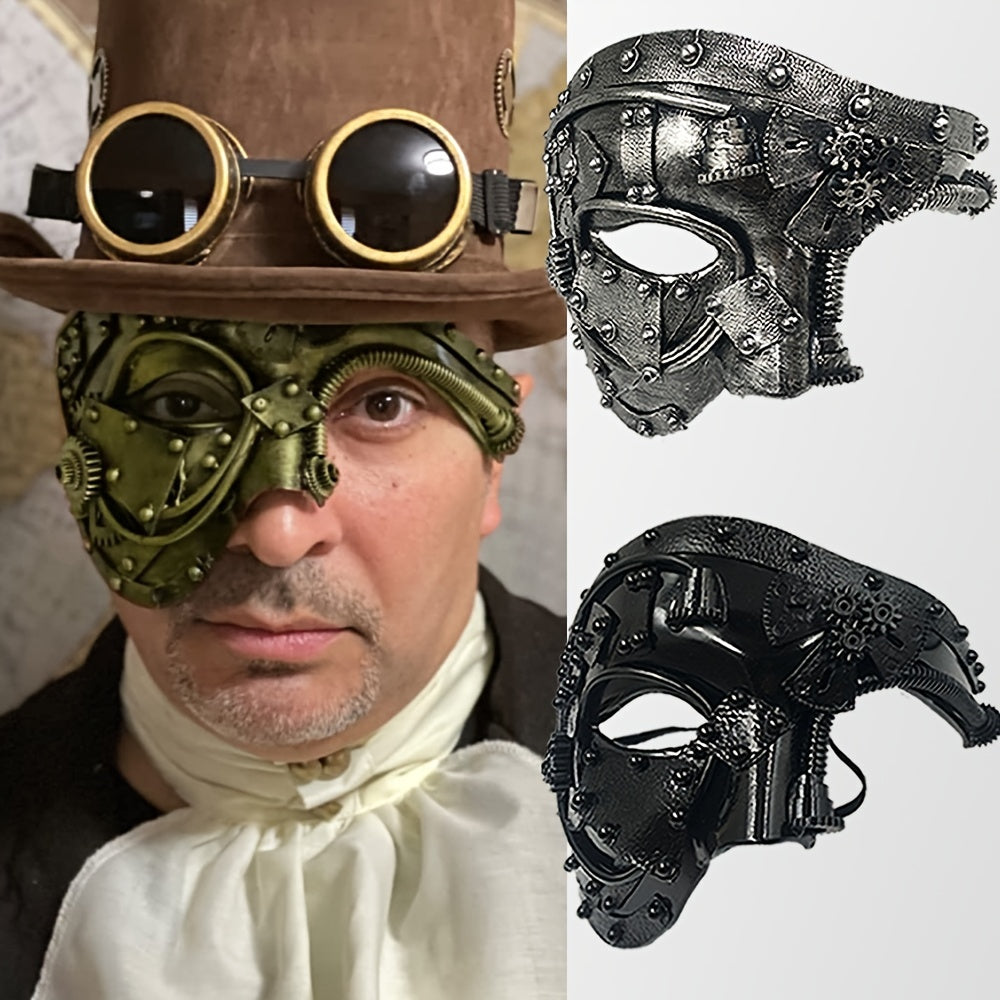 Steam Punk Mask Robot Cosplay Half Face Helmet Halloween Carnival Costume Props