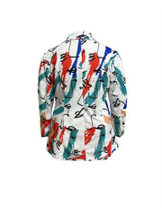  Graphic Print Long Sleeve Blazer