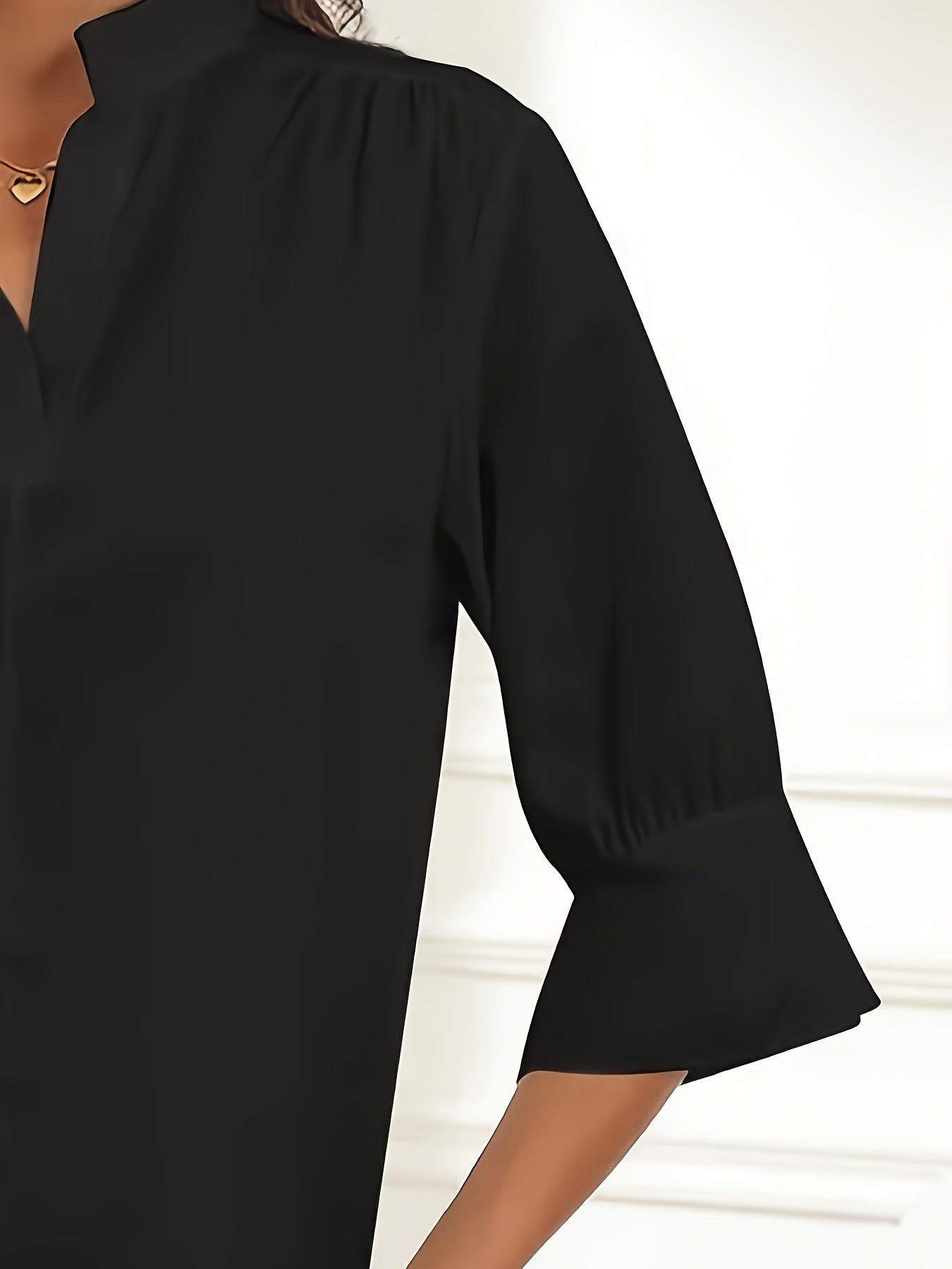  Casual Blouse Women's Plus Solid Half Sleeve Stand Collar Shirt Top