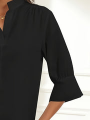  Casual Blouse Women's Plus Solid Half Sleeve Stand Collar Shirt Top