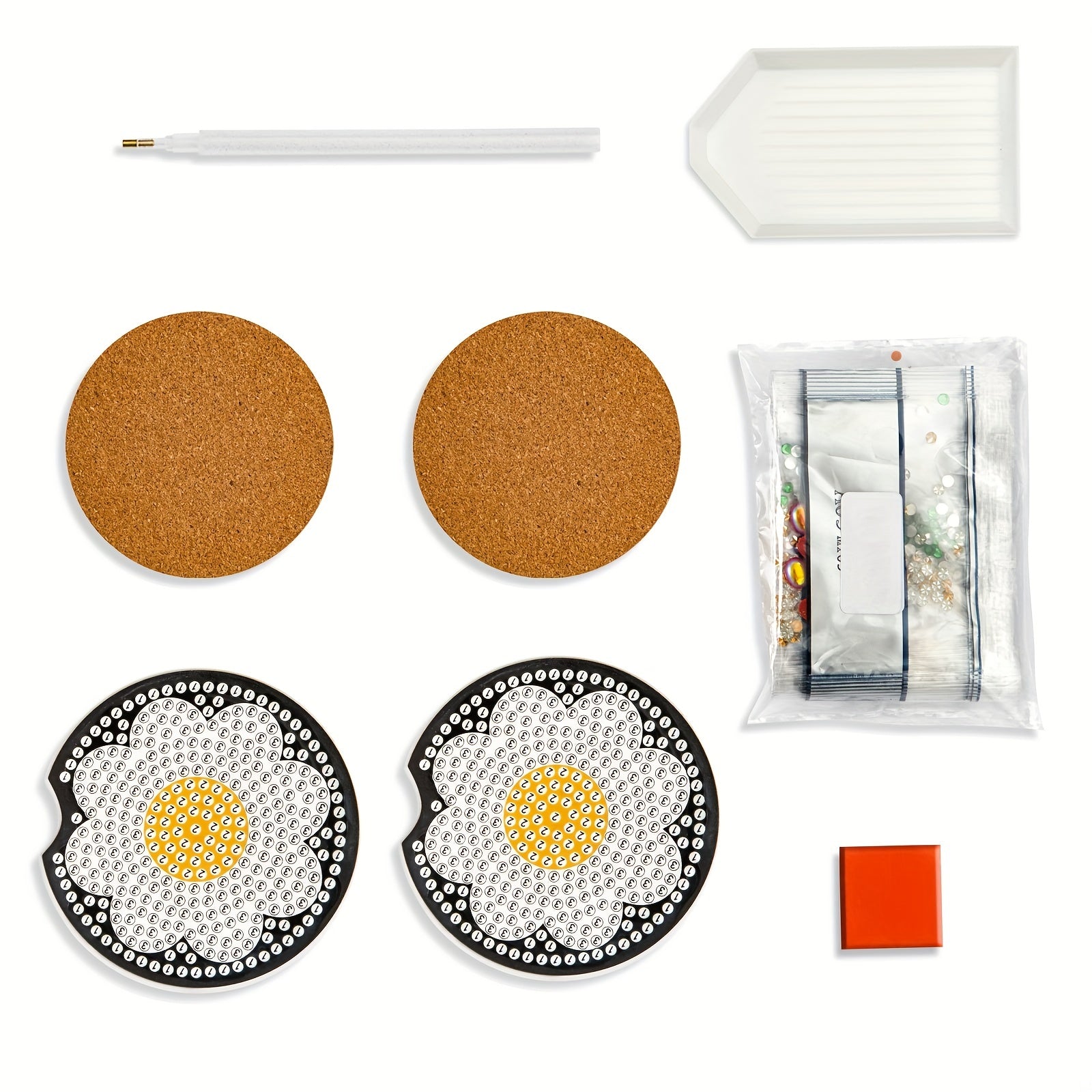 Sunflower DIY Diamond Car Coasters, Set of 2