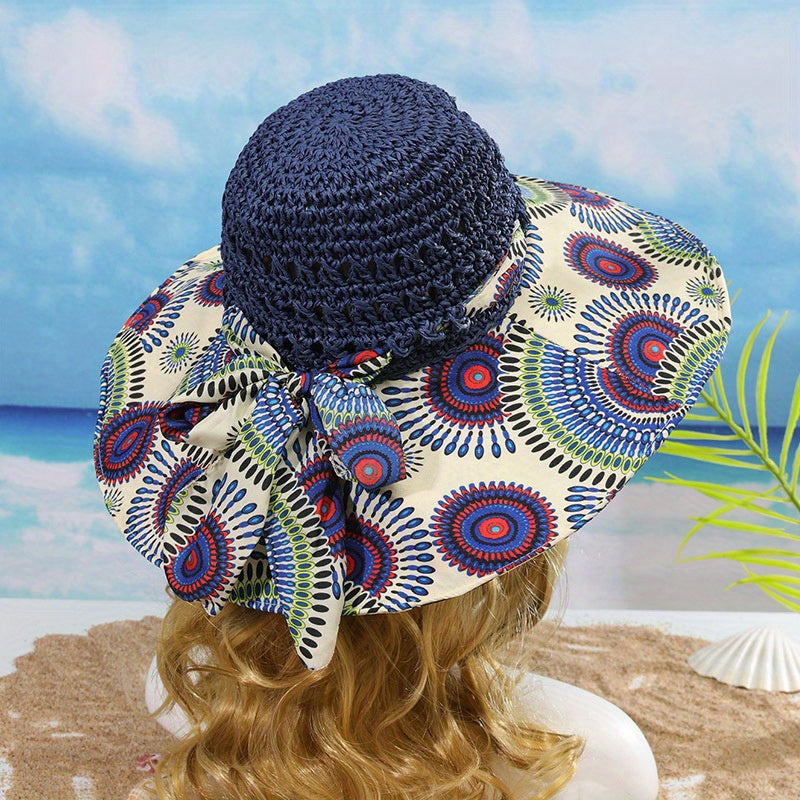 Boho Floppy Straw Sun Hat Wide Brim Beach Hat