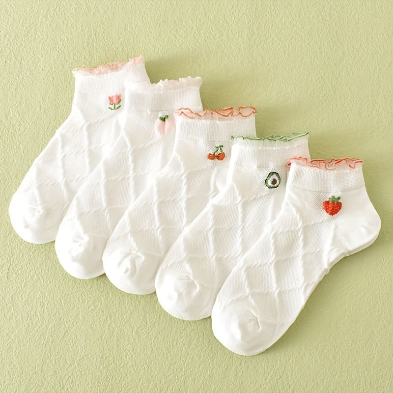 5 Pairs Fruit & Argyle Low Cut Socks Women's Stockings