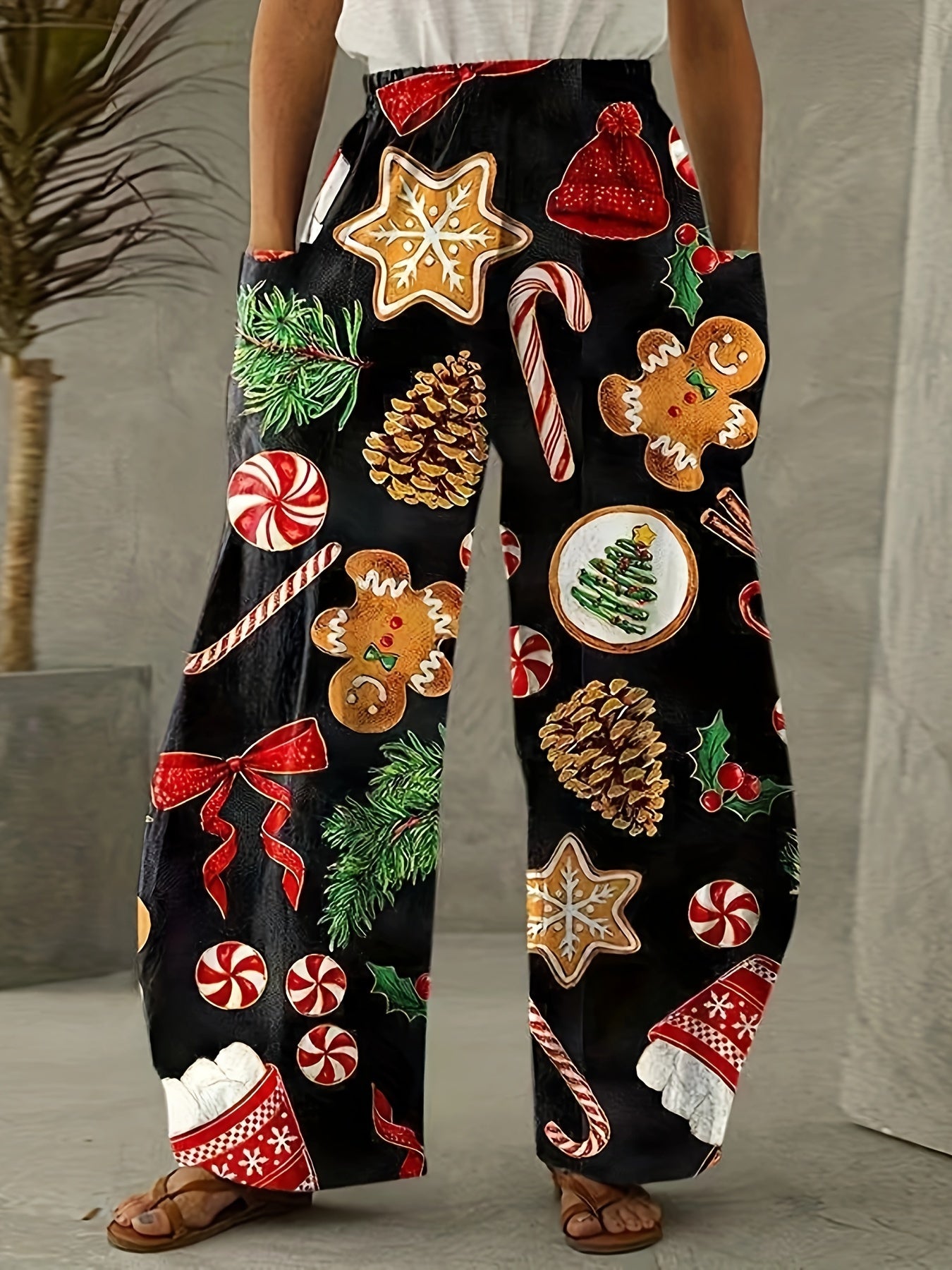 Women's Plus Christmas Print Wide Leg Pants
