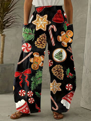 Women's Plus Christmas Print Wide Leg Pants