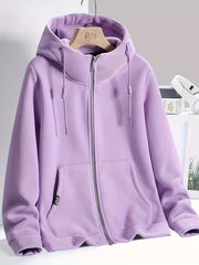 Warm Fleece Hooded Jacket with Zipper Pocket