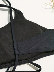 Criss Cross Strappy Back High Cut Black Bikini Set