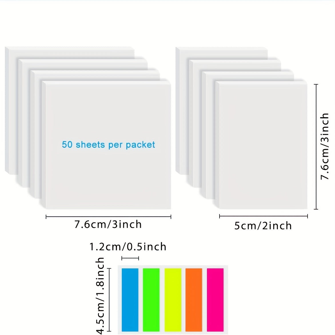 450 Sheets Transparent Sticky Notes Waterproof Memo Paper 6 Colors Marker