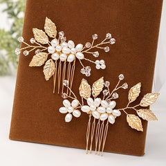 Golden Leaf Pearl Hair Pin Delicate Floral Wedding Hair Pin