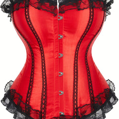 Floral Jacquard Mesh Ruffle Trim Underbust Corset