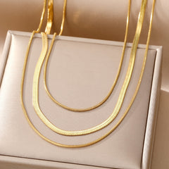 Golden 3-Layer Flat Snake Chain Necklace
