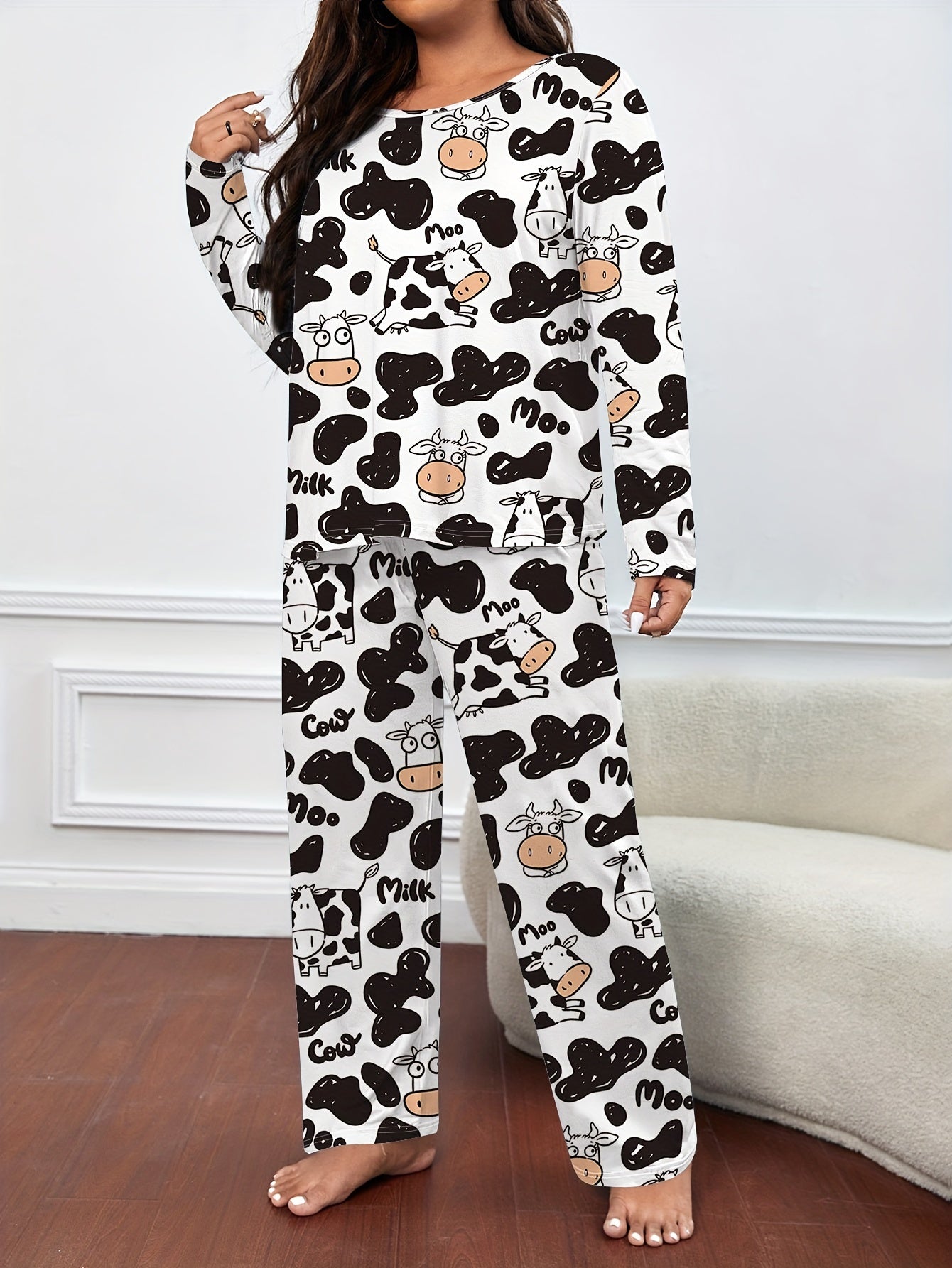  Cow Print Tee & Pants Loungewear Set