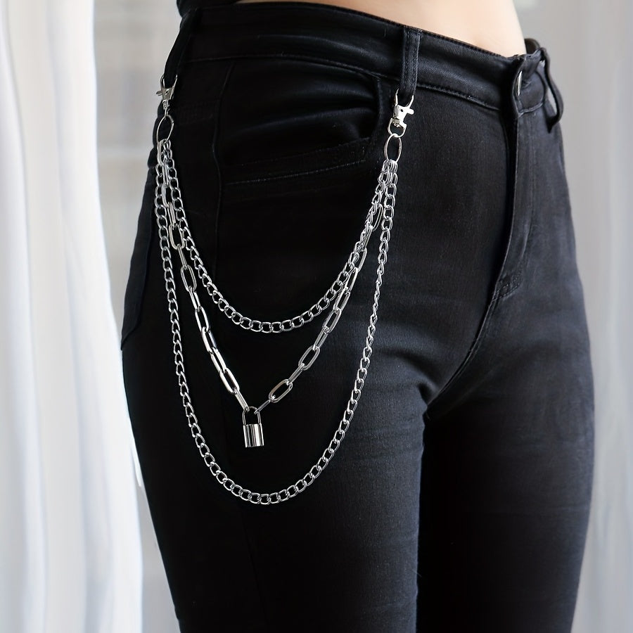 Lock Pendant Multilayer Metal Chain Pants Chain Men's Waist Chain