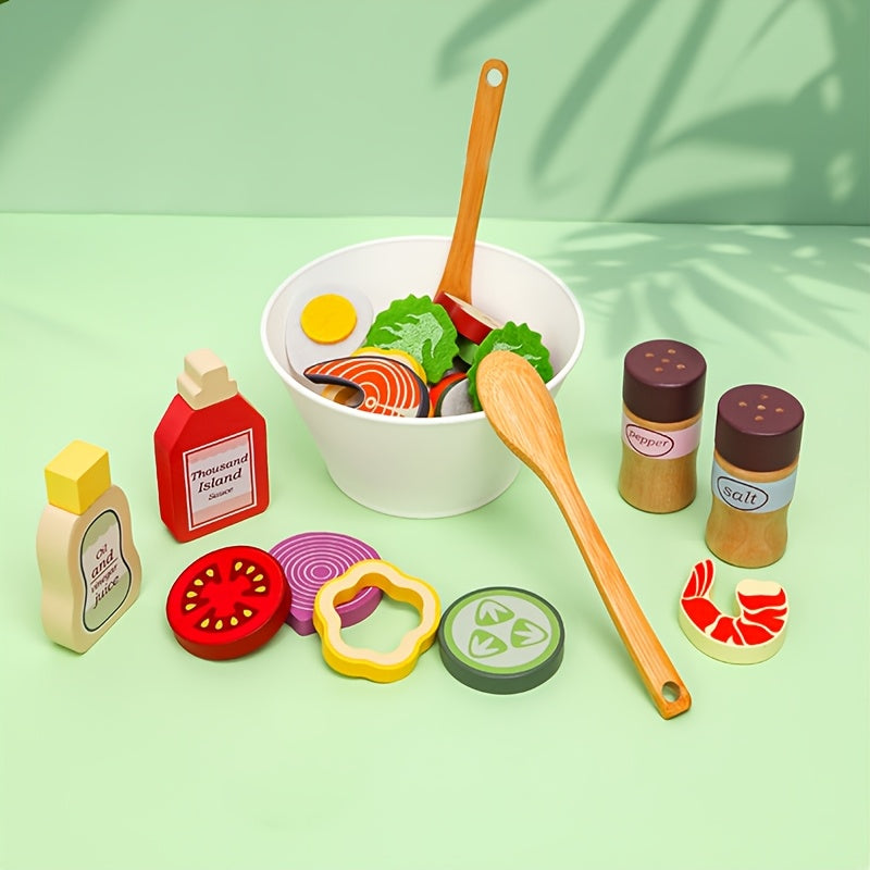 Wooden Pretend Fruits & Vegetables Toy Set for Salads