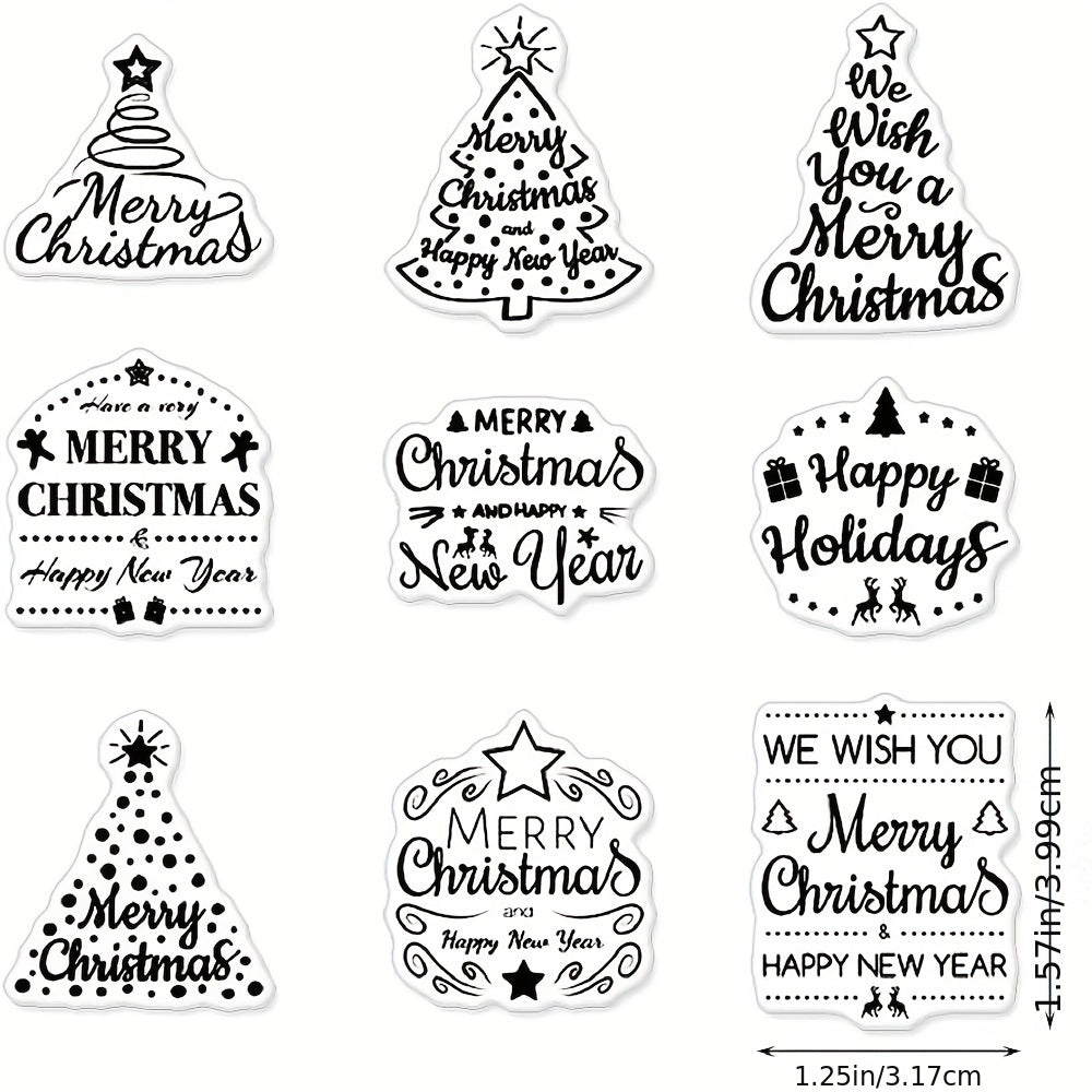 9pcs Christmas Tree Greeting Words Clear Stamps For Card Making