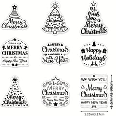 9pcs Christmas Tree Greeting Words Clear Stamps For Card Making