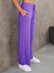  Solid Drawstring Loose Straight Leg Pants