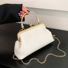Ruched Handbag Top Ring Chain Clutch Purse For Evening Dinner
