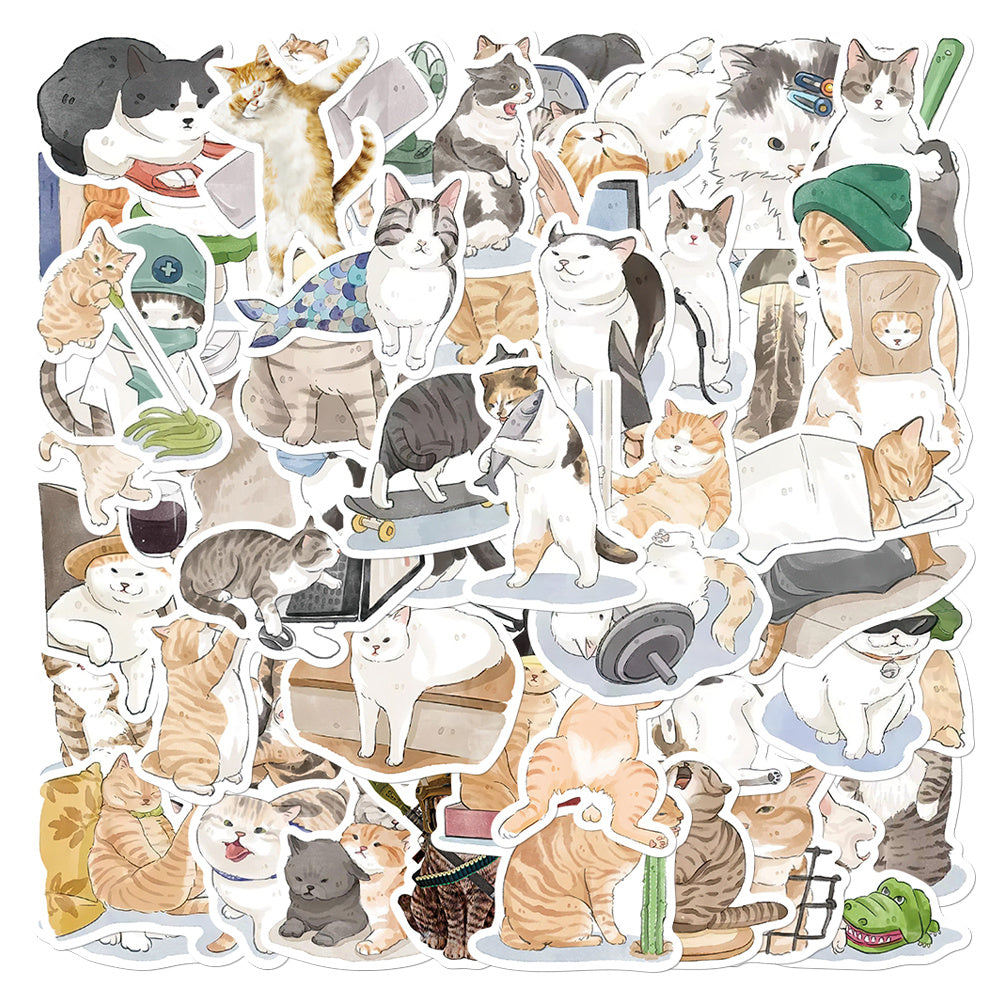53pcs Cute Orange Cat Stickers for Laptops & Phones