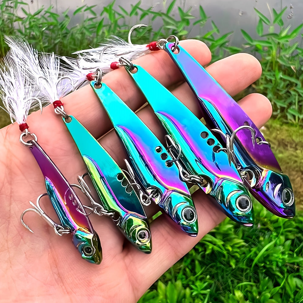 Reflective VIB Sequins Long Throw Lure with Feather Hook