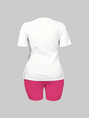  Casual 2 Piece Set: Art Letter & Face Print Top & Shorts