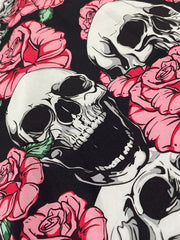  Halloween Cold Shoulder Dress Skull & Floral Print Medium Stretch