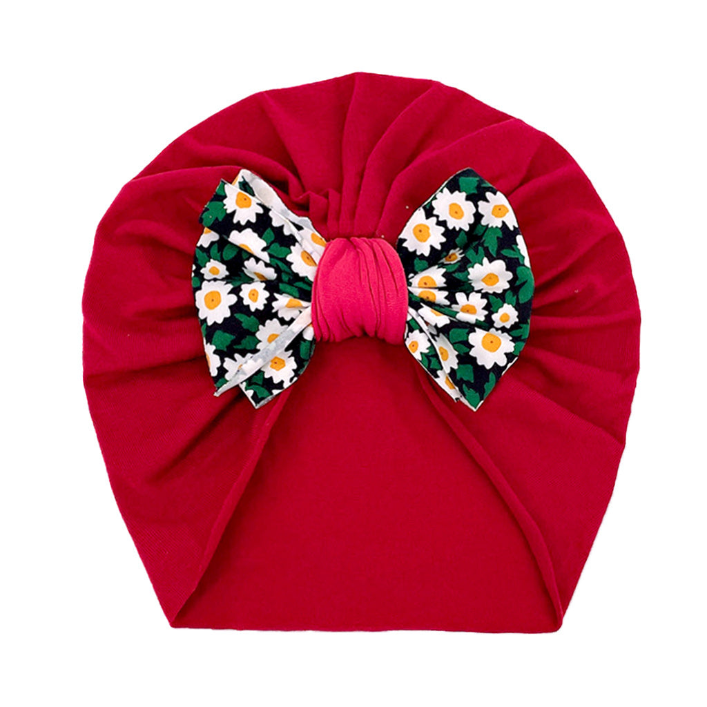 Newborn Infant Flowers Graphic Bow Decor Turban Hat Cap