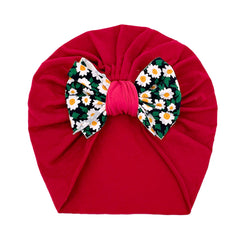 Newborn Infant Flowers Graphic Bow Decor Turban Hat Cap