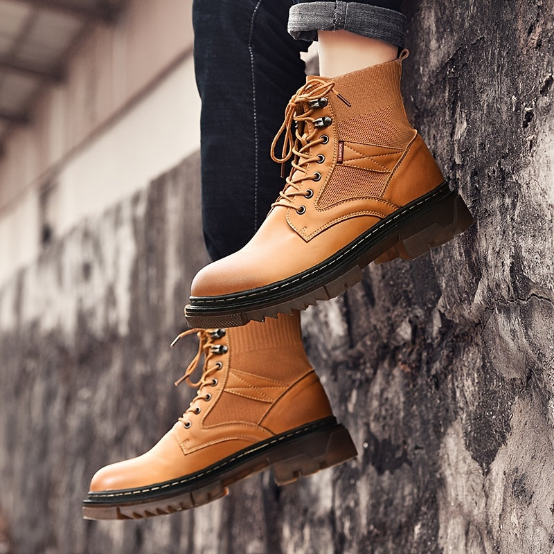 Men's Preppy Style Lace-Up Boots Service Boots Casual Walking Shoes