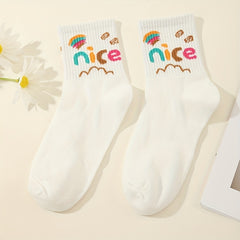 6 Pairs Cartoon Rainbow Socks Women's Stockings