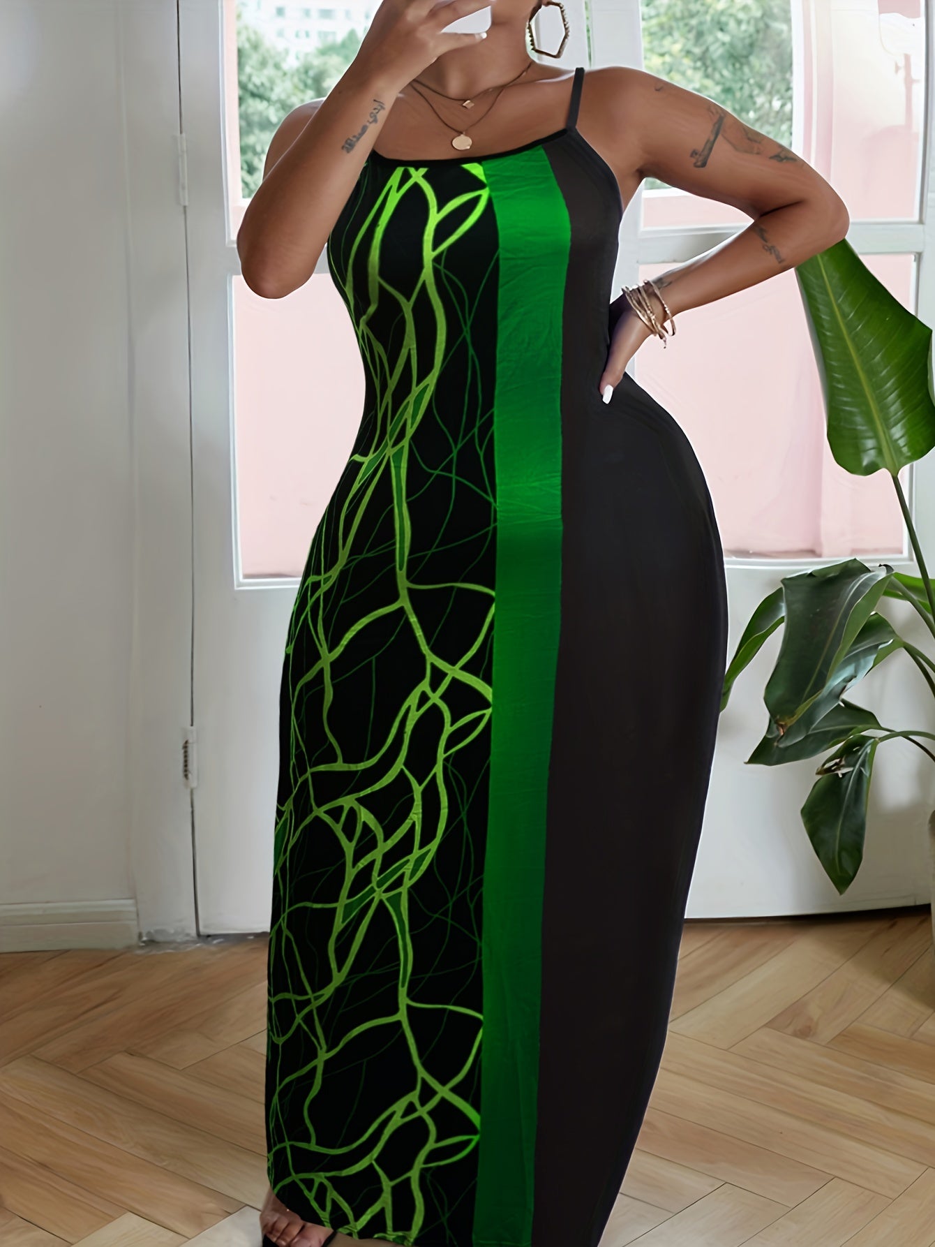  V Neck High Stretch Maxi Cami Dress