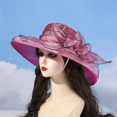 Wide Brim Organza Sun Hat Mesh Flower Summer Travel Beach Hats