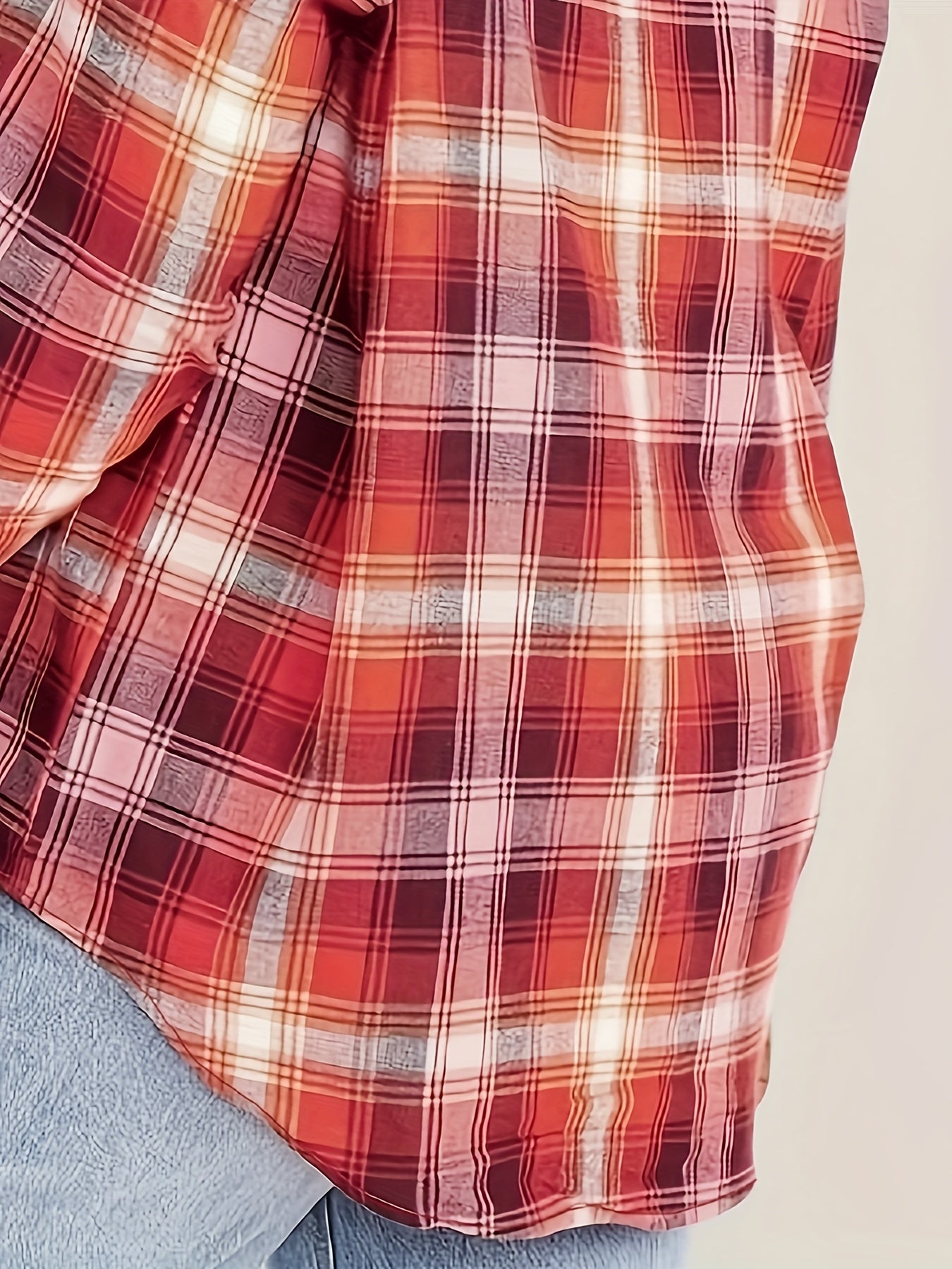  Plaid Print Button Up Long Sleeve Blouse