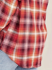  Plaid Print Button Up Long Sleeve Blouse