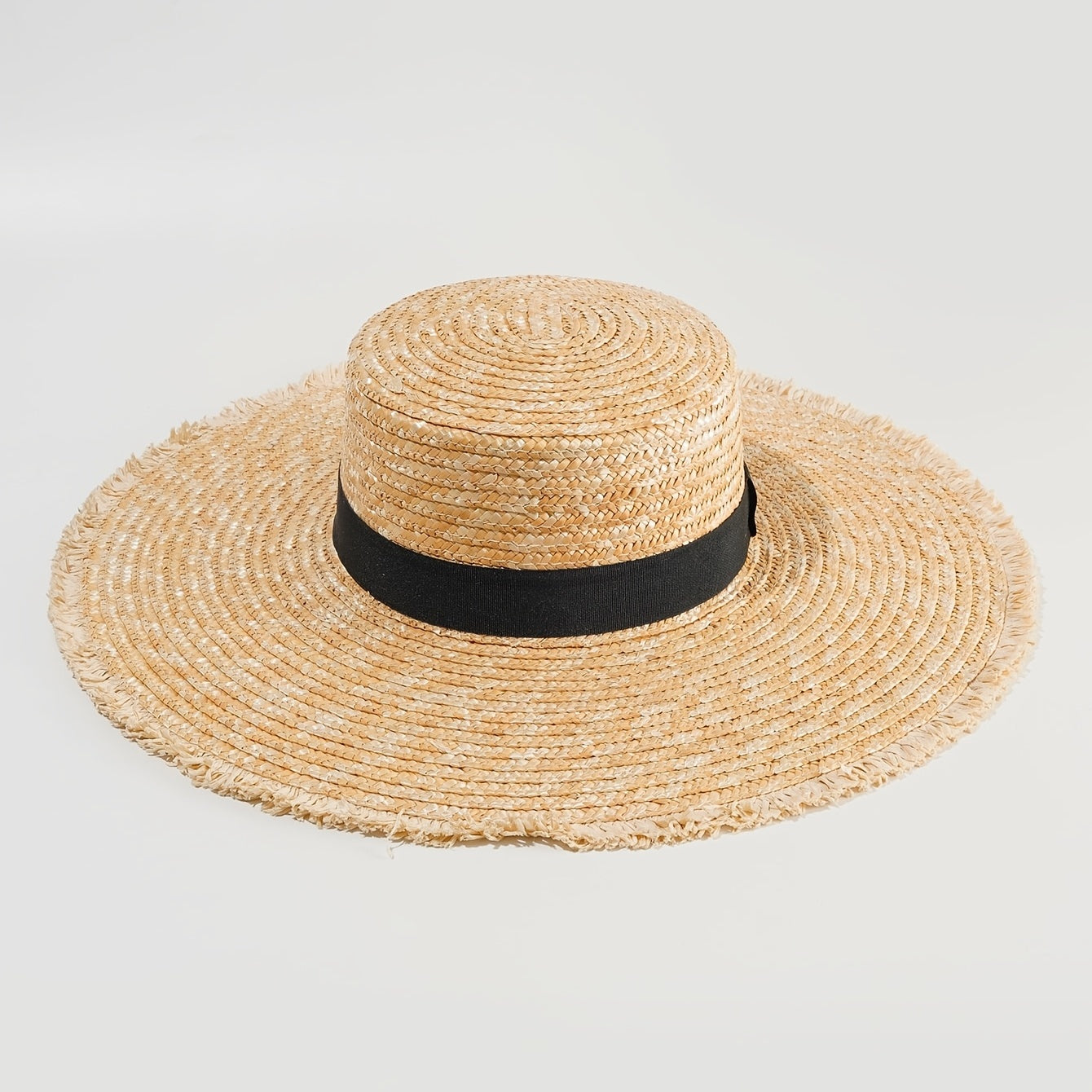 Women's Flat Top Straw Hat Fur Edge Beach Sunshade