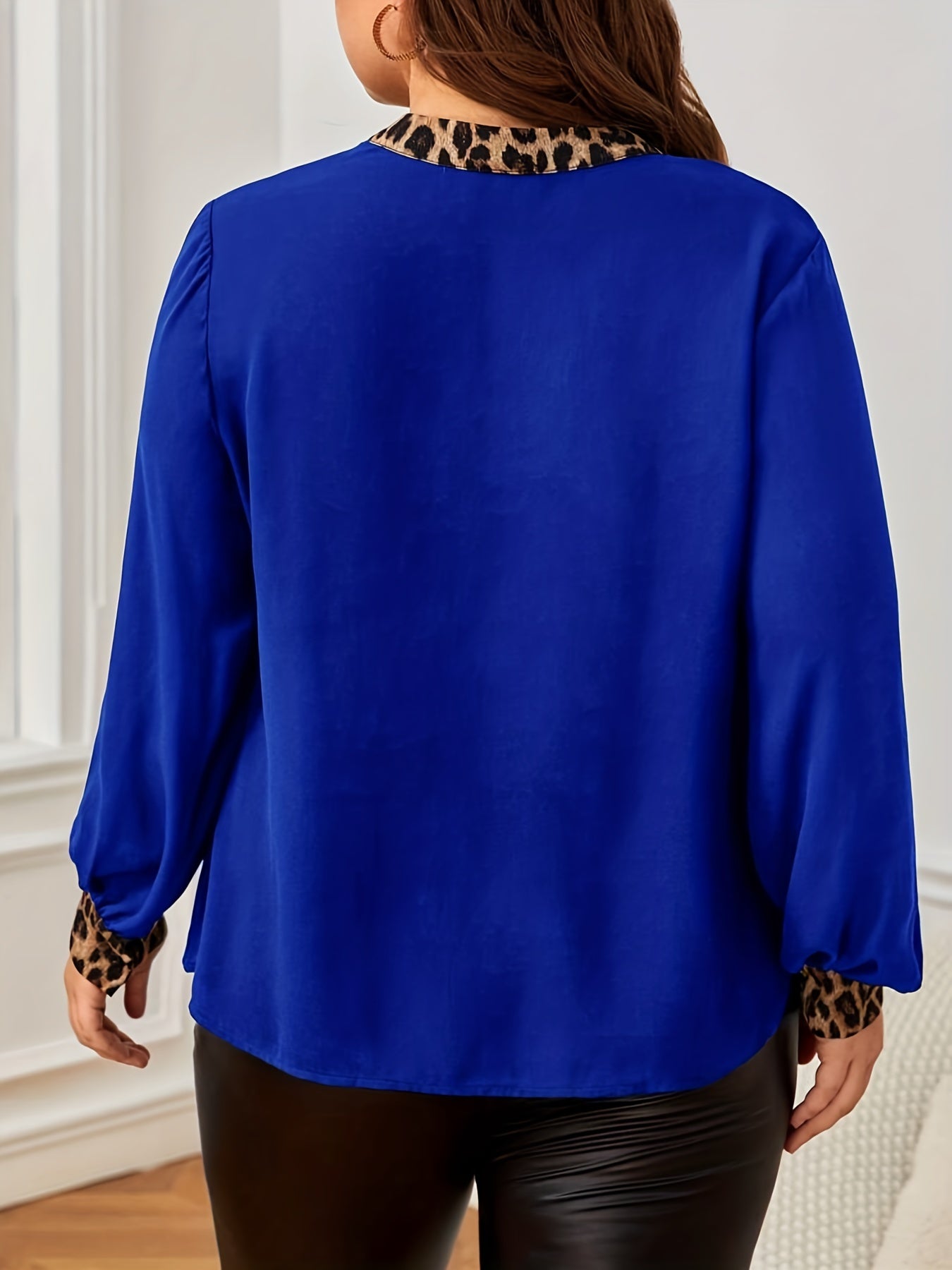  Colorblock Leopard Print Blouse