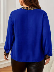  Colorblock Leopard Print Blouse