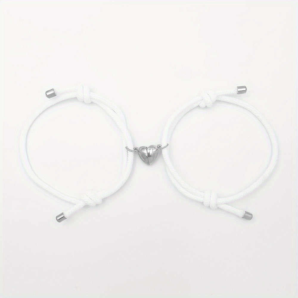 2pcs Love Heart Magnet Buckle Bracelets Couple Set Accessories