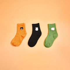 3 Pairs Cartoon Animal Print Socks Comfy & College Style Women's Stockings