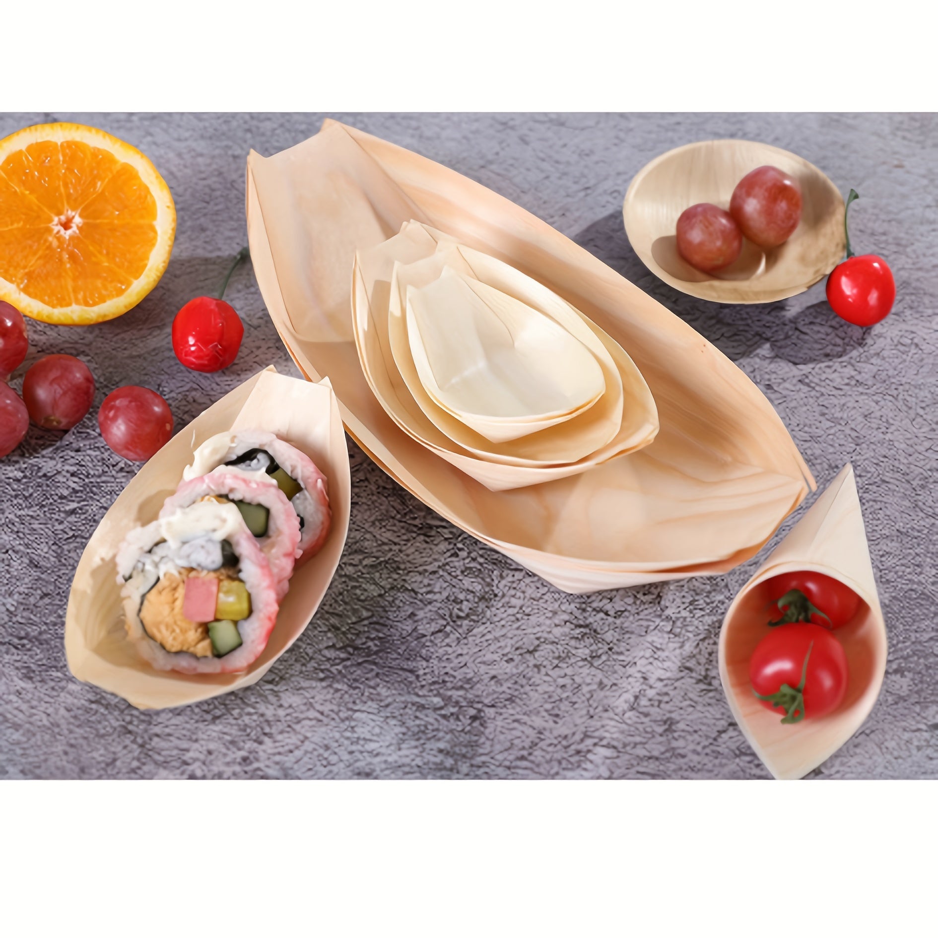50pcs Compostable Biodegradable Wood Boat Plates for Parties